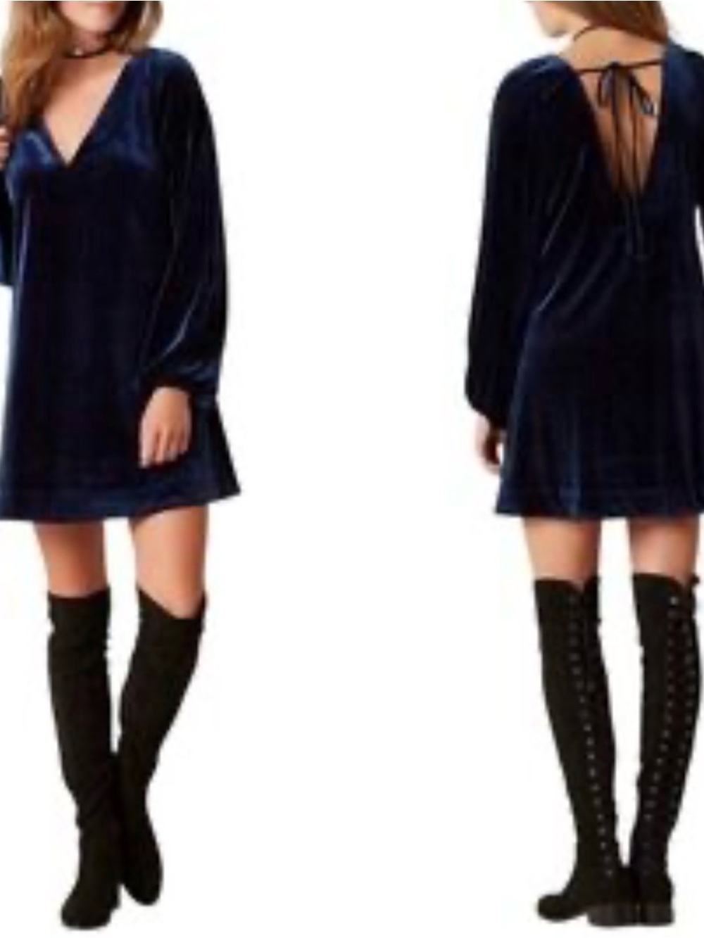Free People Blue Velvet Fairy Whimsigoth Babydoll Misha Tunic Dress M